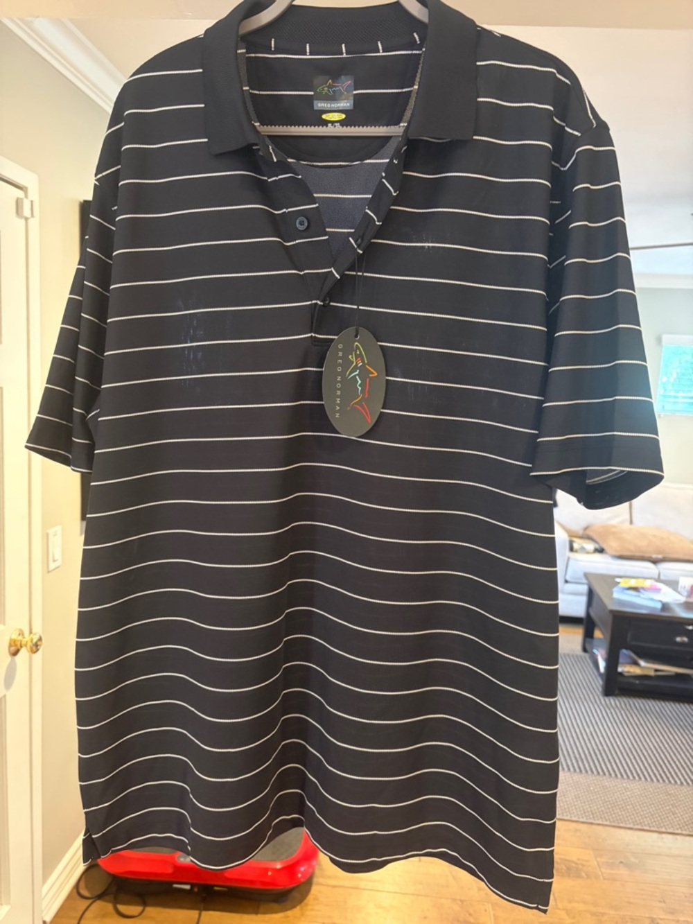 Greg Norman Collection Black Polo with White Stripes